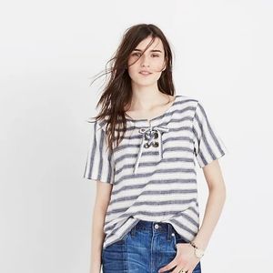 Madewell Striped Lace Up Top. Linen/Cotton Blend. Size Small.